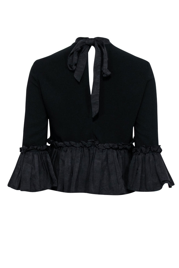 Current Boutique-Cinq a Sept - Black Ruffled Peplum Top Sz XS