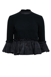 Current Boutique-Cinq a Sept - Black Ruffled Peplum Top Sz XS