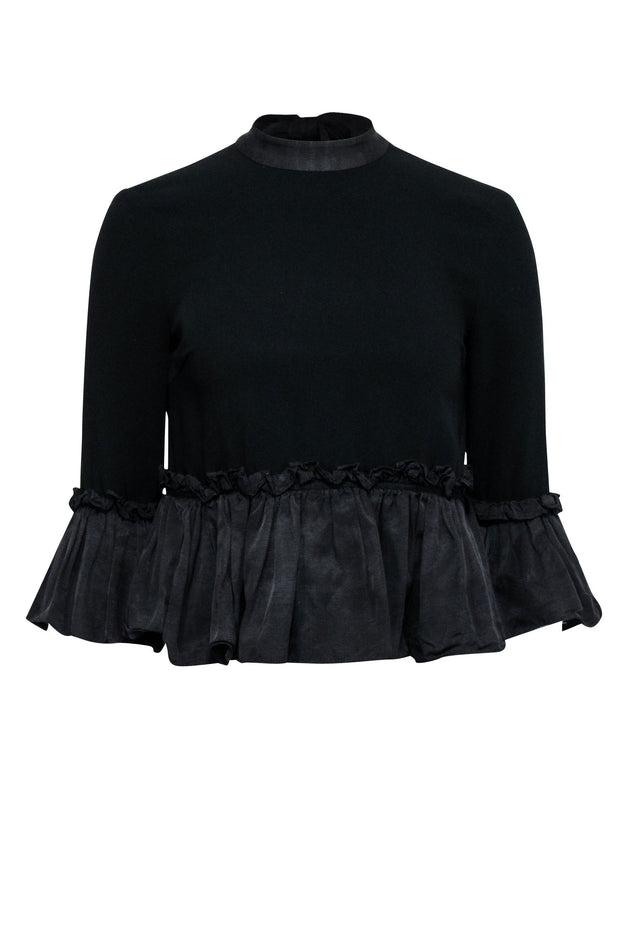 Current Boutique-Cinq a Sept - Black Ruffled Peplum Top Sz XS