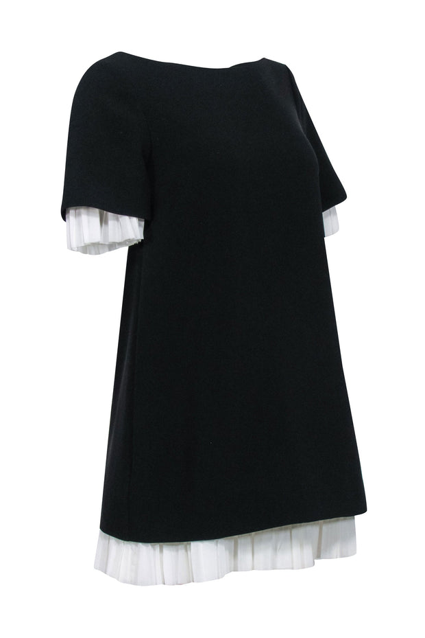 Current Boutique-Cinq a Sept - Black Short Sleeve Pleated Mini Dress w/ White Accent Sz XS