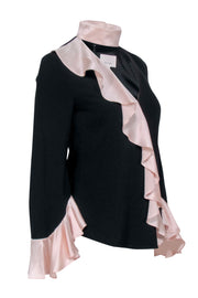 Current Boutique-Cinq a Sept - Black w/ Pink Satin Ruffle Detail Top Sz XS