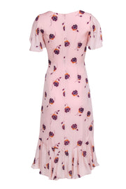 Current Boutique-Cinq a Sept - Blush Pink w/ Plum Floral Print Ruffle Trim Dress Sz 2