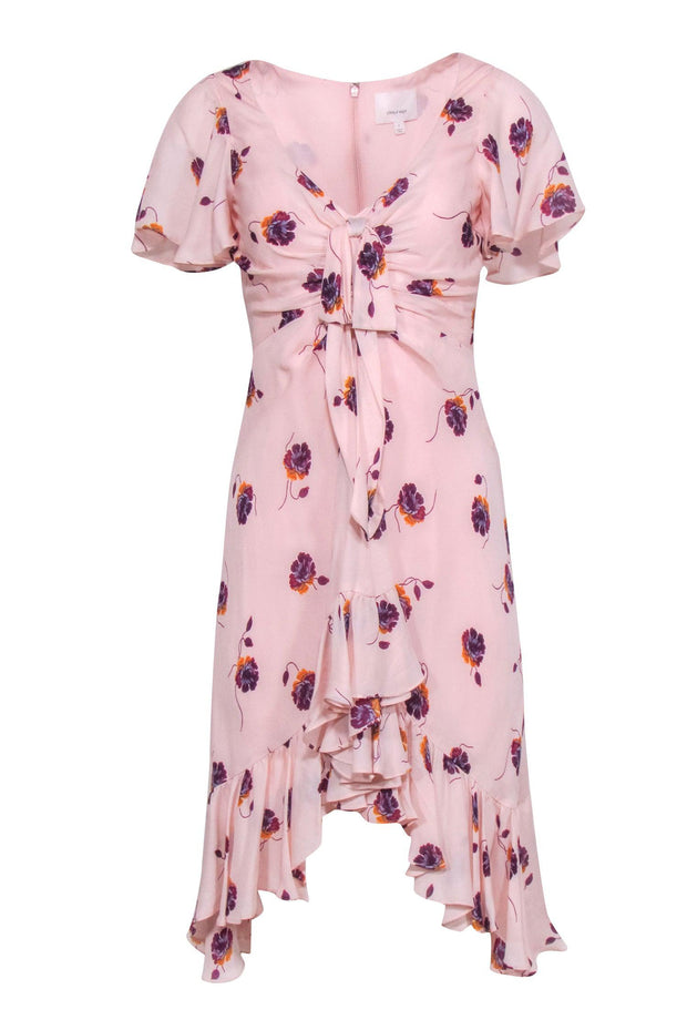 Current Boutique-Cinq a Sept - Blush Pink w/ Plum Floral Print Ruffle Trim Dress Sz 2