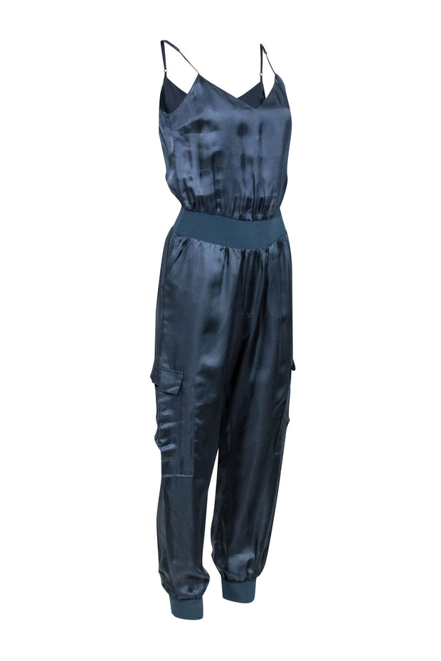 Current Boutique-Cinq a Sept - Dark Teal Satin Sleeveless Jumpsuit Sz XS