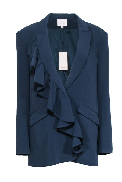 Current Boutique-Cinq a Sept - Peacock Blue Ruffled "Margo" Blazer Sz 8