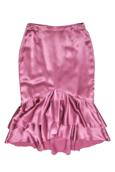 Current Boutique-Cinq a Sept - Pink Ruffle Silk Midi Skirt Sz 6