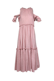 Current Boutique-Cinq a Sept - Pink Ruffled Midi Dress w/ Contrast Striped Stitching Sz 6