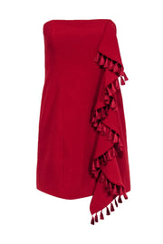 Current Boutique-Cinq a Sept - Red Strapless Mini Dress w/ Tassel Trimmed Ruffle Sz 12