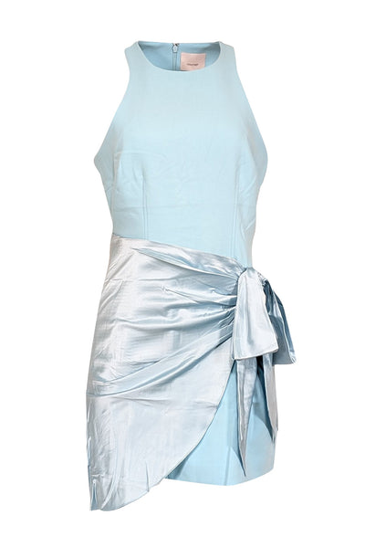 Current Boutique-Cinq a Sept - Seaglass Blue Gathered Silk Dress w/ Bow Sz 10