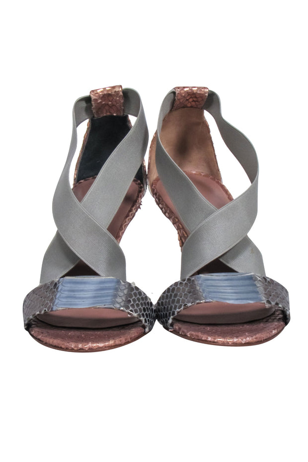 Current Boutique-Claudia Ciuti - Rose Gold & grey Snakeskin Textured strappy Sandals Sz 6.5