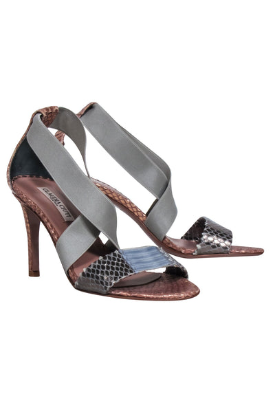 Current Boutique-Claudia Ciuti - Rose Gold & grey Snakeskin Textured strappy Sandals Sz 6.5