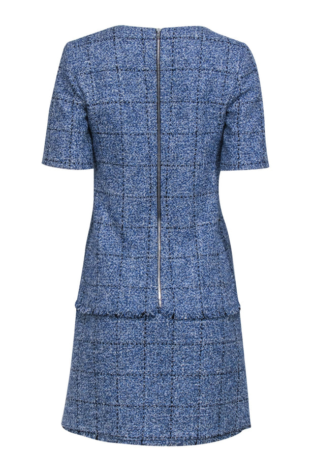 Current Boutique-Claudie Pierlot - Blue & White Tweed Shift Dress w/ Fringe Trim Sz 6