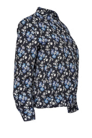 Current Boutique-Claudie Pierlot - Navy w/ Cream & Blue Floral Print Jacket Sz 4