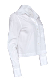 Current Boutique-Closed - White Collared Cropped Button Front Top Sz XS