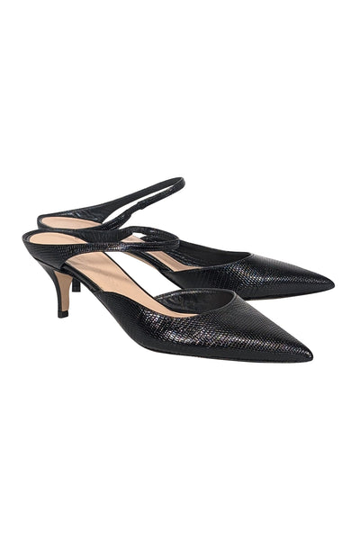 Current Boutique-Club Monaco - Black Embossed Leather Pointed Toe Mule Heels Sz 8