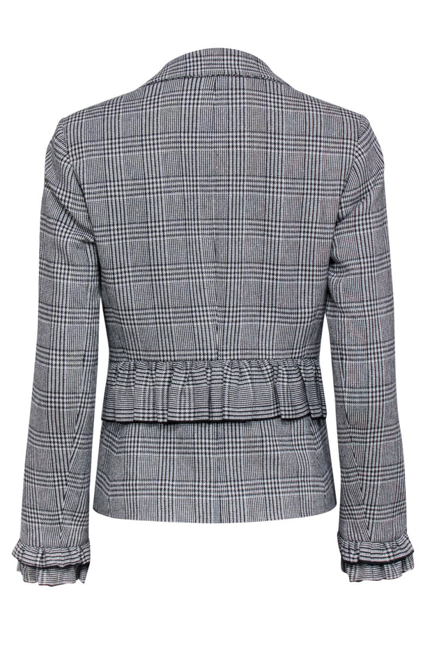 Current Boutique-Club Monaco - White & Black Plaid Ruffled Blazer Sz 00