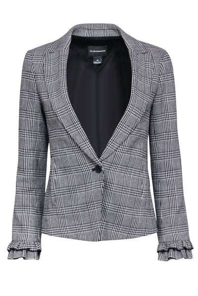 Current Boutique-Club Monaco - White & Black Plaid Ruffled Blazer Sz 00