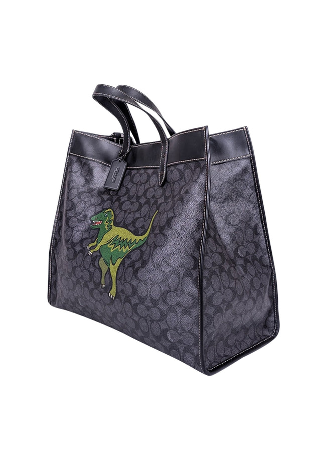 Current Boutique-Coach - Black Monogram Field Tote 40 in Signature Canvas w/ Rexy Front Detail