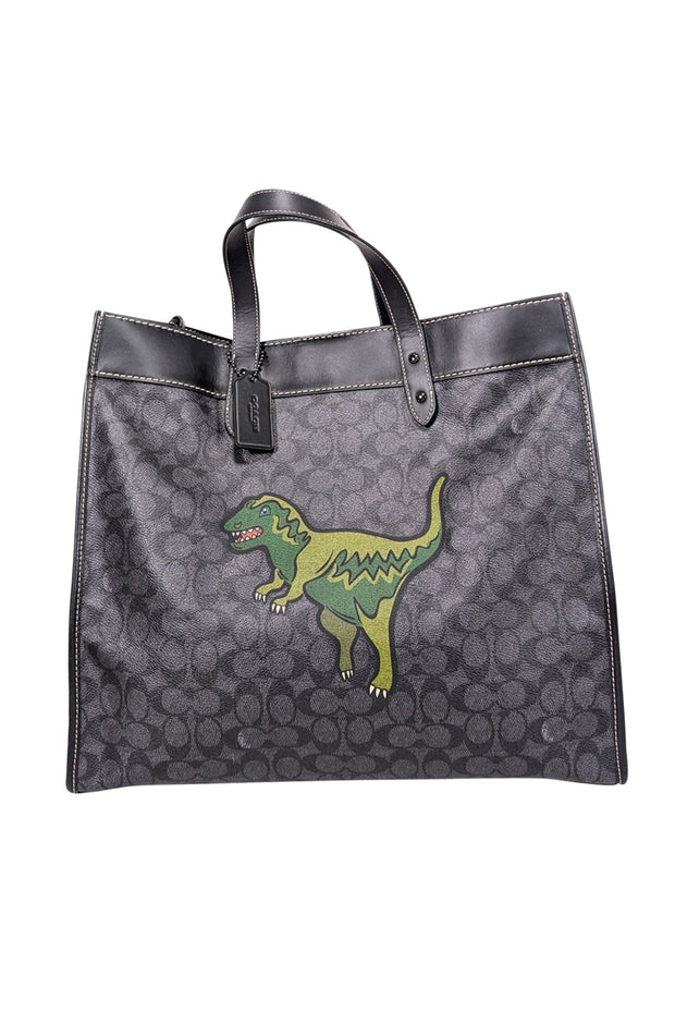 Current Boutique-Coach - Black Monogram Field Tote 40 in Signature Canvas w/ Rexy Front Detail