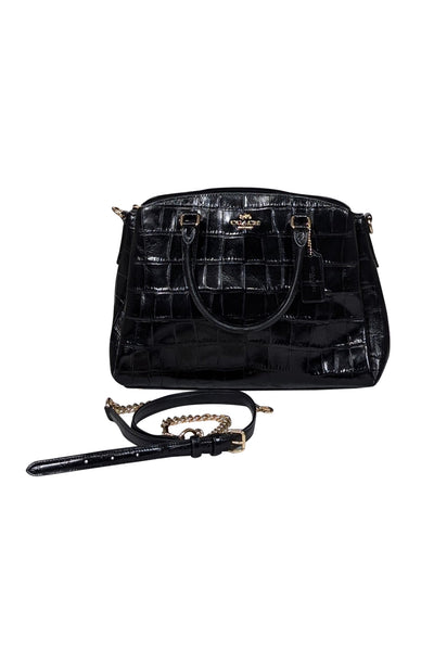 Current Boutique-Coach - Black Patent Croc Embossed Leather Crossbody Bag