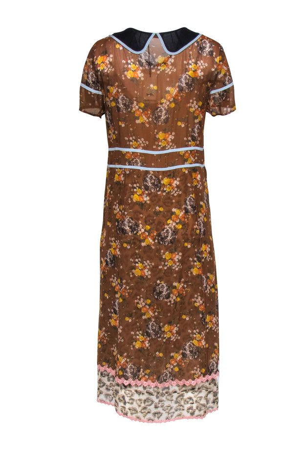 Current Boutique-Coach - Brown Dog & Floral Print Prairie Midi Dress Sz 8