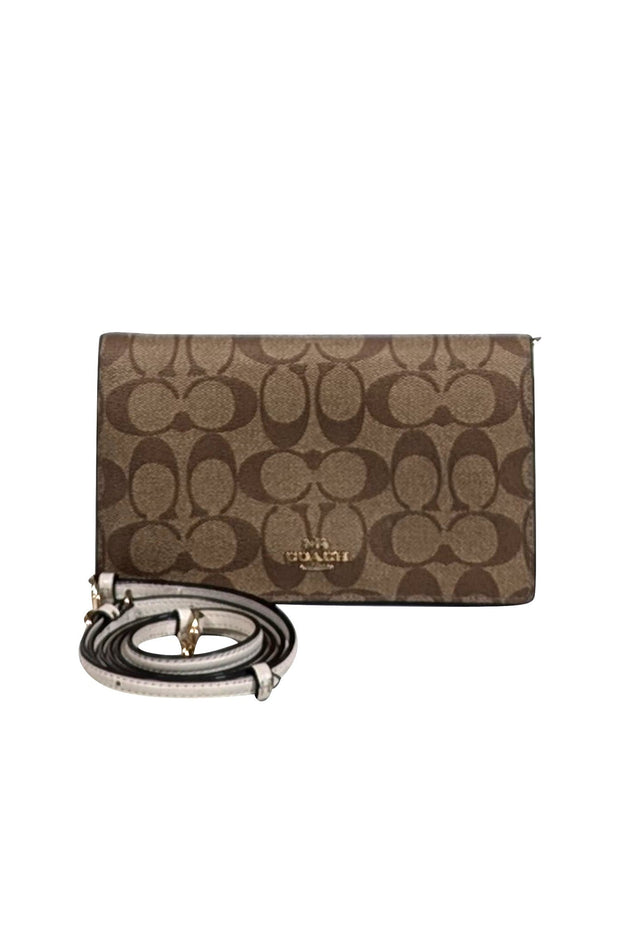 Current Boutique-Coach - Brown Monogram Canvas & Cream Leather Crossbody