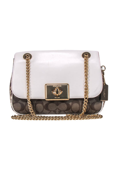 Current Boutique-Coach - Cream & Tan Monogram Lock front Crossbody Bag