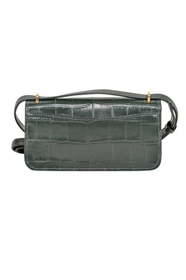 Current Boutique-Coach - Hunter Green Croc Embossed Leather Crossbody Bag