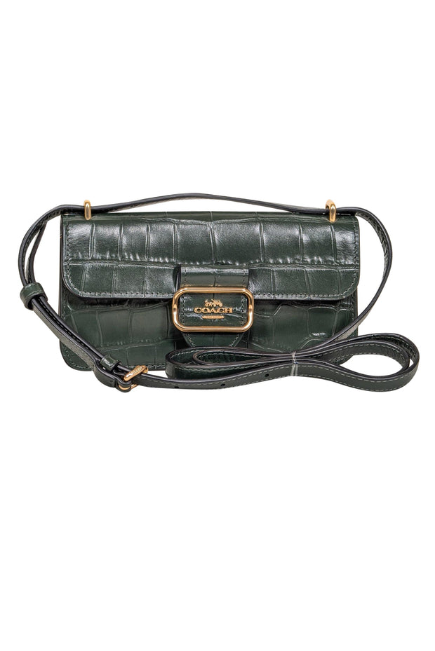 Current Boutique-Coach - Hunter Green Croc Embossed Leather Crossbody Bag