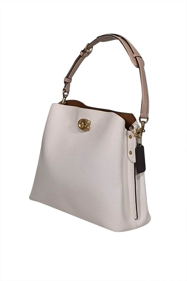 Current Boutique-Coach - Ivory Pebbled Leather "Willow" Shoulder Bag w/ Beige Straps