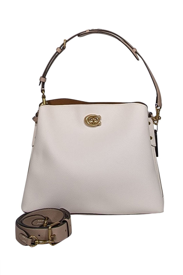 Current Boutique-Coach - Ivory Pebbled Leather "Willow" Shoulder Bag w/ Beige Straps