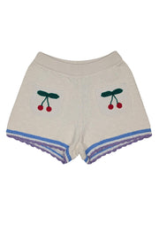 Current Boutique-Coach - Ivory Signature Cherry Knit Shorts w/ Colorful Trim Sz XS