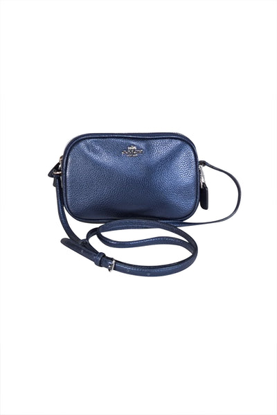 Current Boutique-Coach - Navy Metallic Pebbled Leather Crossbody Bag