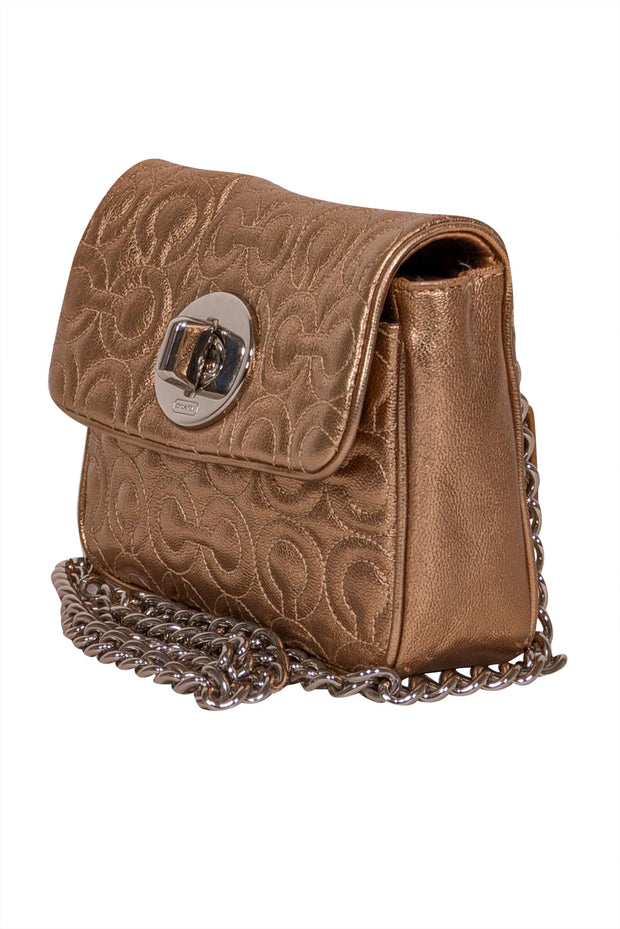 Current Boutique-Coach - Rose Gold Metallic Leather Monogram Stitched Shoulder Bag