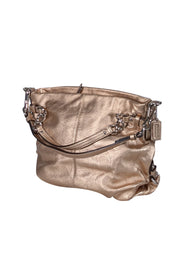 Current Boutique-Coach - Rose Gold Metallic Leather Perforated Logo Shoulder Bag