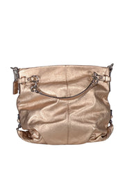 Current Boutique-Coach - Rose Gold Metallic Leather Perforated Logo Shoulder Bag