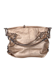 Current Boutique-Coach - Rose Gold Metallic Leather Perforated Logo Shoulder Bag