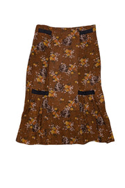 Current Boutique-Coach - Tan Brown w/ Yellow &amp; Orange Floral Dog Print Skirt Sz 4