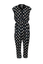 Current Boutique-Corey Lynn Calter - Black & Beige Sleeveless Polka Dot Wrap Jumpsuit Sz L