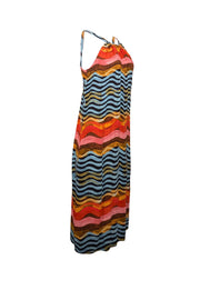 Current Boutique-Corey Lynn Calter - Blue & Orange Wave Print Halter Midi Dress Sz XS