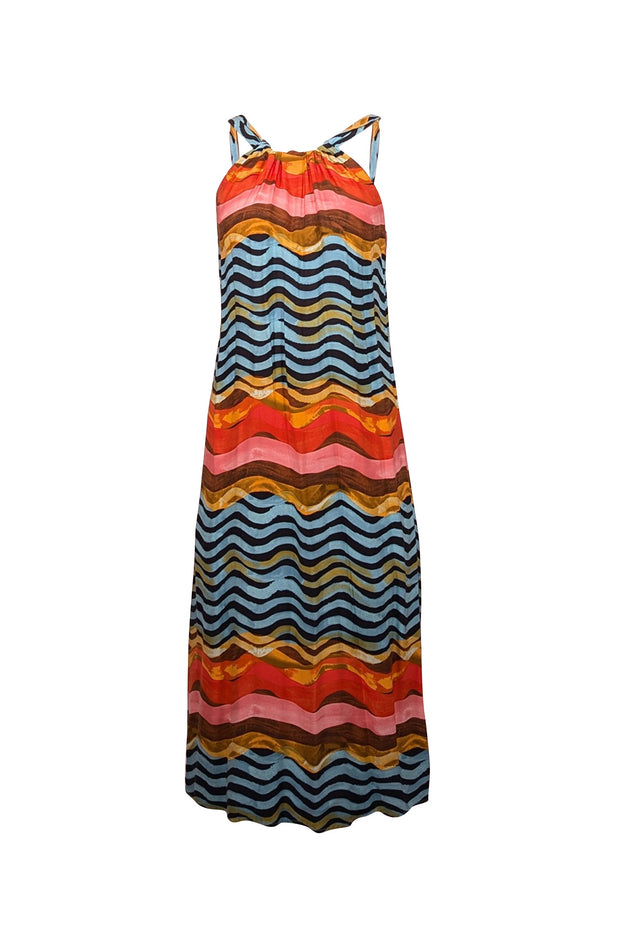 Current Boutique-Corey Lynn Calter - Blue & Orange Wave Print Halter Midi Dress Sz XS