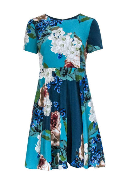 Current Boutique-Corey Lynn Calter - Short Sleeve A-line Blue Floral Dress Sz 0