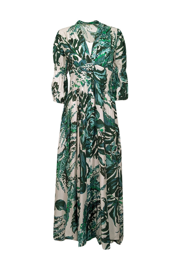 Current Boutique-Cult Gaia - Green & White Leaf Print Button Down Maxi Dress Sz S