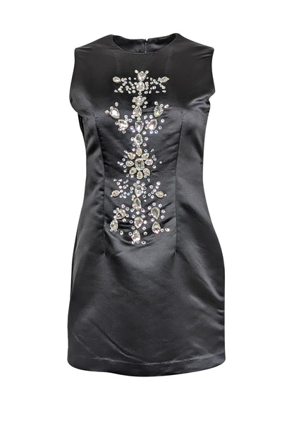 Current Boutique-Cynthia Rowley - Black Satin Rhinestone Front Sleeveless Dress Sz 4