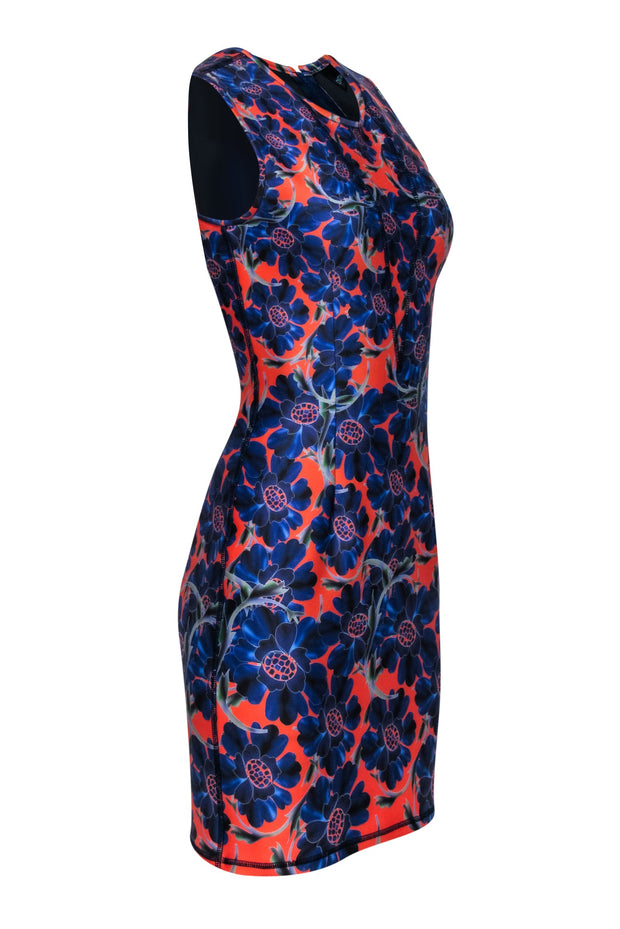 Current Boutique-Cynthia Rowley - Blue & Orange Floral Scuba Knit Dress Sz 10