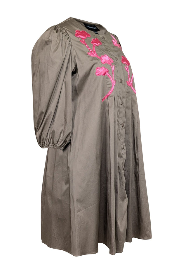 Current Boutique-Cynthia Rowley - Khaki & Pink Embroidered Detail Dress Sz XS