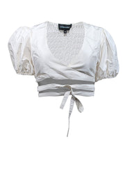 Current Boutique-Cynthia Rowley - White Taffeta Smocked Wrap Top Sz M