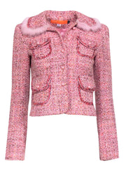 Current Boutique-Cynthia Steffe - Pink Tweed Rabbit Fur Trim Blazer Sz XS