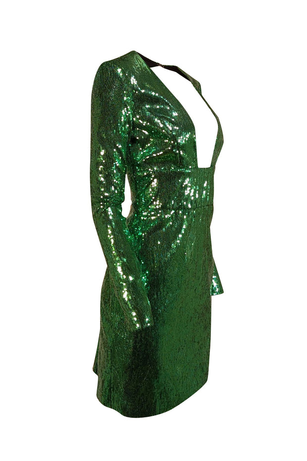 Current Boutique-DUNDAS - Emerald Green Sequined Long Sleeve Mini Dress Sz 8