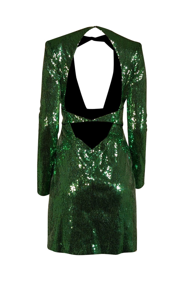 Current Boutique-DUNDAS - Emerald Green Sequined Long Sleeve Mini Dress Sz 8